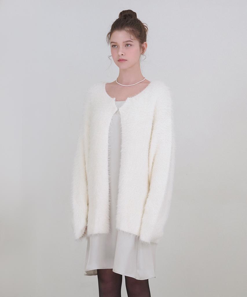 Micene Dina Fur Cardigan-Satin Dress Set