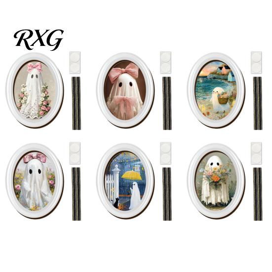 Halloween Home Decor Set Ghost Oval Photo Frame, Cute Table Sign, Decorative Framed Frames for Picture, Creative Wall Art Mantel Living Room