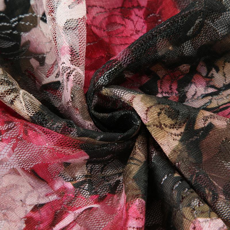 Women's Retro Floral Printing Color Clash Sexy V-Neck Lace Splicing Slim Neck Tank Top