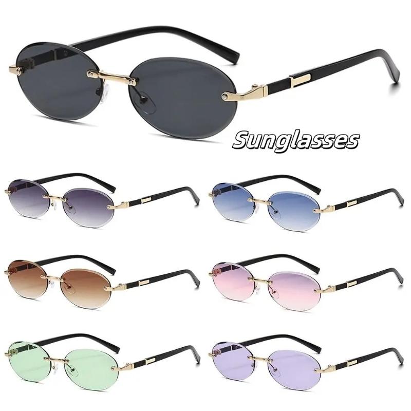 Trendy Eye Protection sun glasses Stylish Gradient Lens Outdoor Shades Luxury Frameless Small Black Vintage Glasses