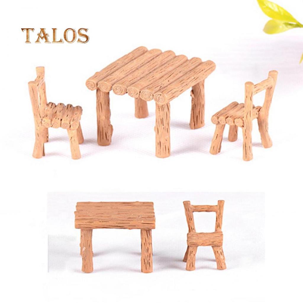 3Pcs/Set Resin Table Chairs Miniatures Doll Accessories Micro Landscape Decor Home Garden