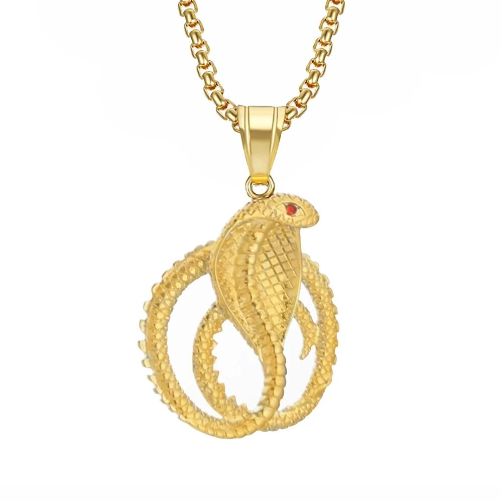 Hip Hop Iced Out CZ Cobra Snake Pendant Necklace for Women Men Gold Color Stainless Steel Animal Jewelry Gift Dropshipping