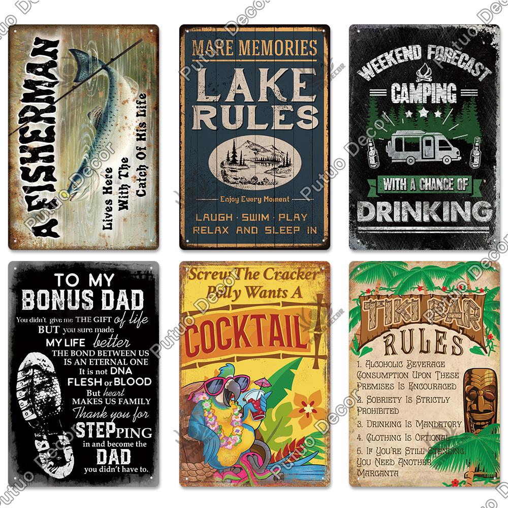 Decor Beach Vintage Plaque Metal Plate Retro Tin Signs Summer Wall Art Poster Seaside Tiki Bar House Room Iron Painting