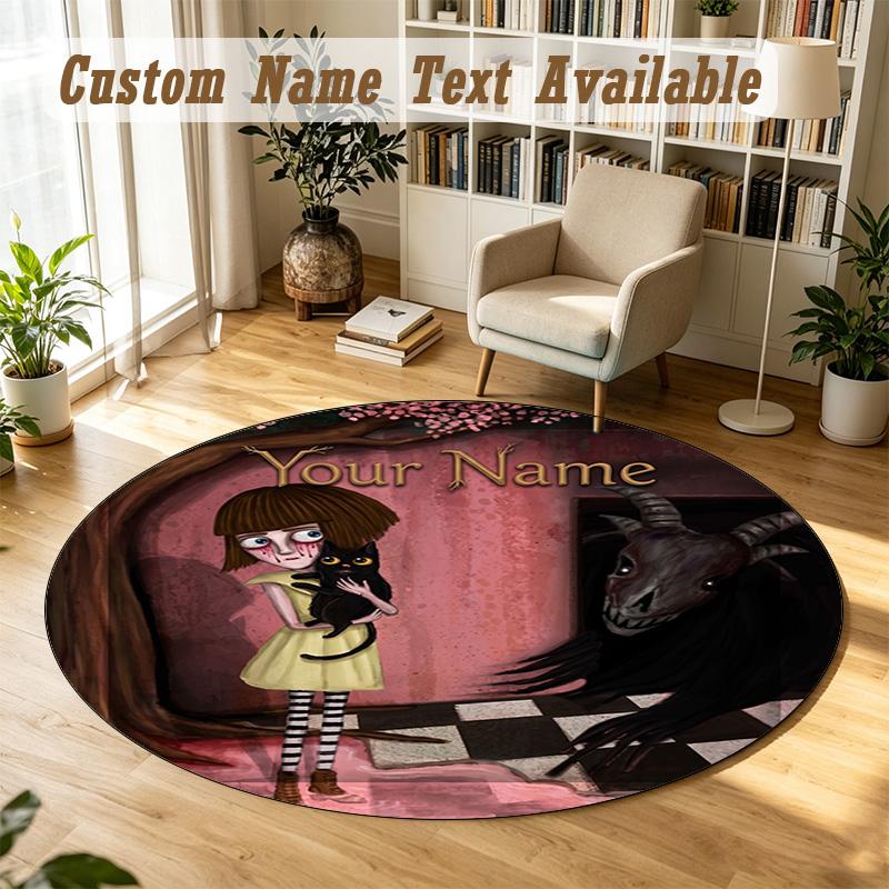 Fran Bow Personalized Round Rug Support Custom Name, Soft Home Decor Mat