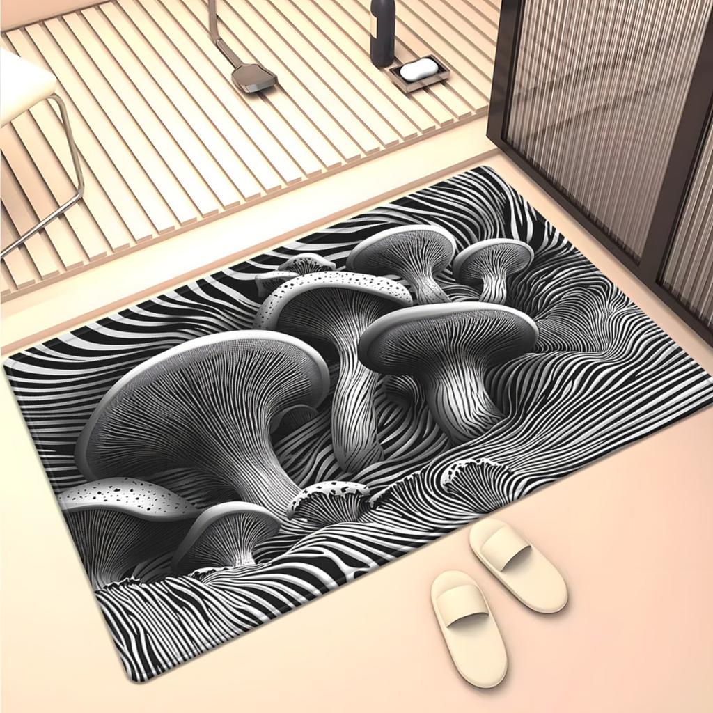 Black white mushroom optical illusion 3D rug abstract art carpet modern living room floor mat psychedelic home decor