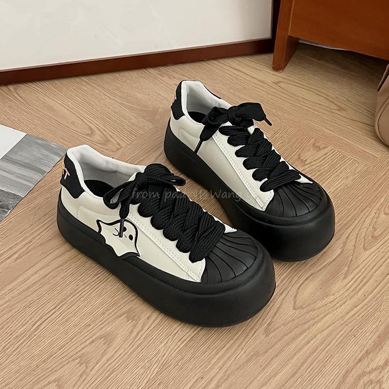 Casual versatile heightening platform white shoes women's 2025 new spring and autumn low-top shell head retro sports board shoes
