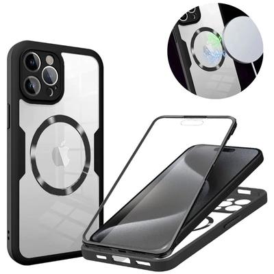 Чехол для Magsafe 360 ​​с полной защитой экрана для iPhone 15 14 13 12 11 Pro Max, магнитная прозрачная задняя крышка с беспроводной зарядкой