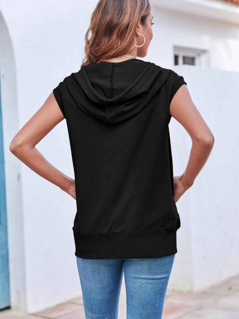 Women's Sleeveless Zip Up Hoodie Vest Loose Drawstring Lightweight Jacket with Pockets