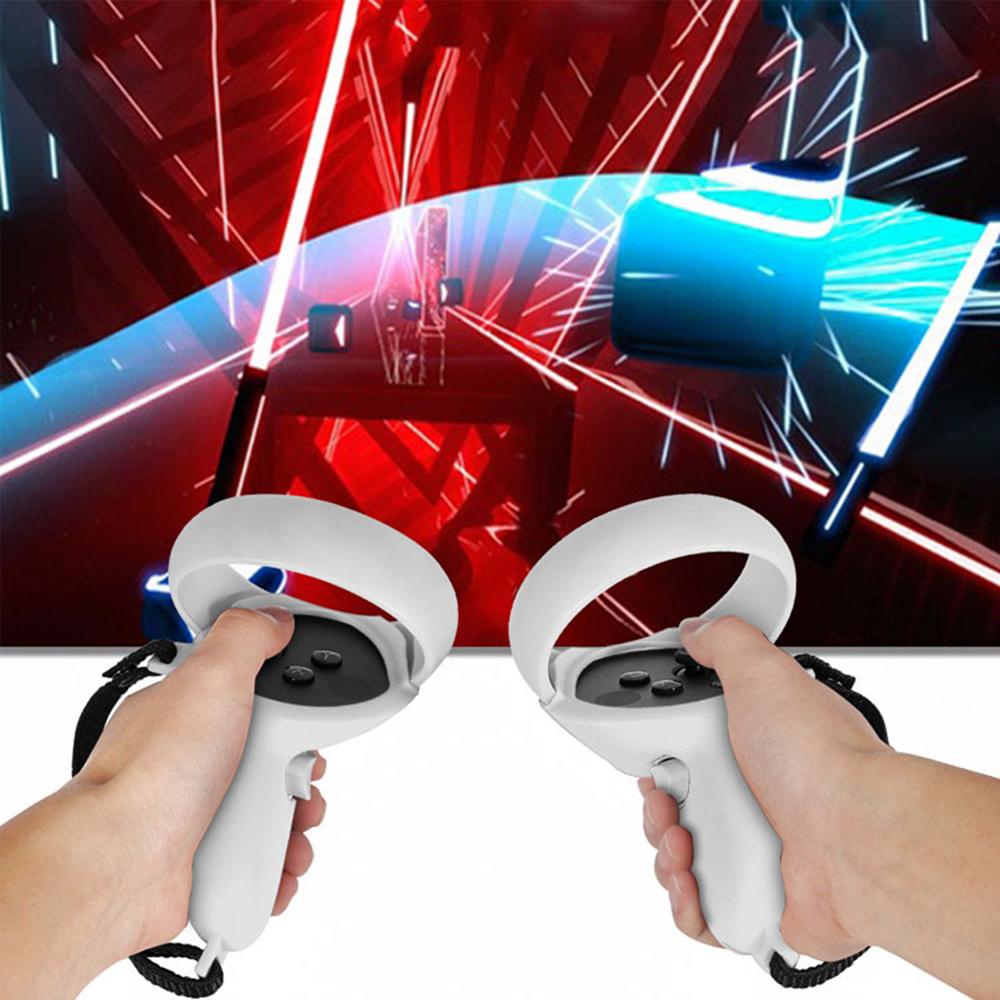 Аксессуары, совместимые с контроллером Oculus Quest 2. Чехол с полной ручкой и 2 крышками контроллера, защитный силиконовый чехол от падения с ремешком на руку.