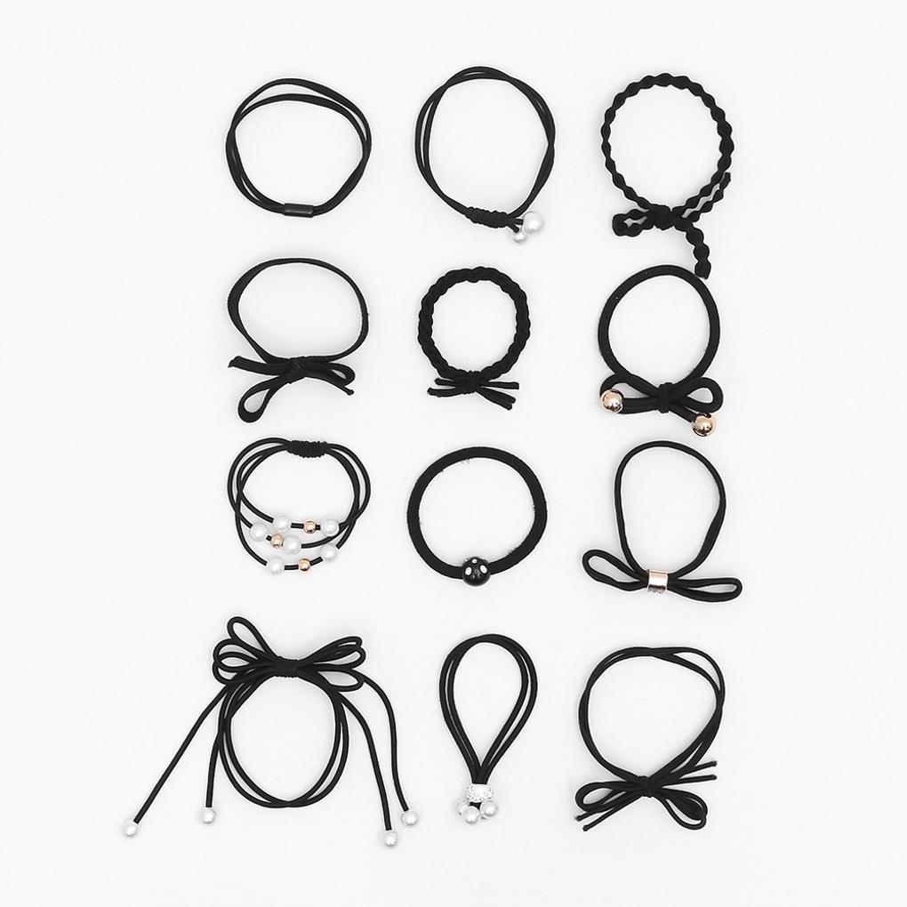 Набор из 12 женских резинок для волос (черный) Точечная повязка для волос