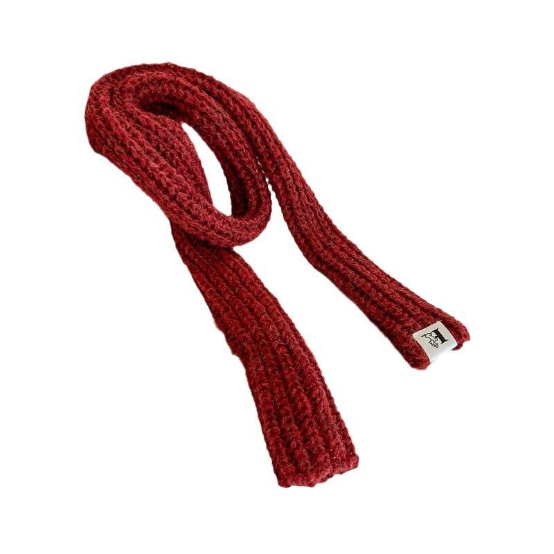 Niche Design Thin And Narrow Strip Solid Color Wool Scarf Women'S Winter High-End Fashion Knitted Scarf