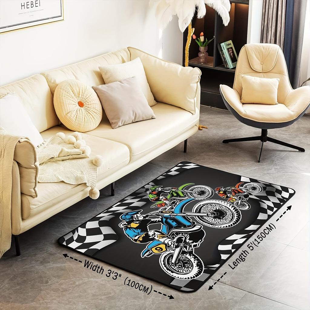 Black White Motocross Off Road Area Rug Thick Non Slip Extreme Sports Bedroom Floor Carpet Decorative Living Room Mat 1PC