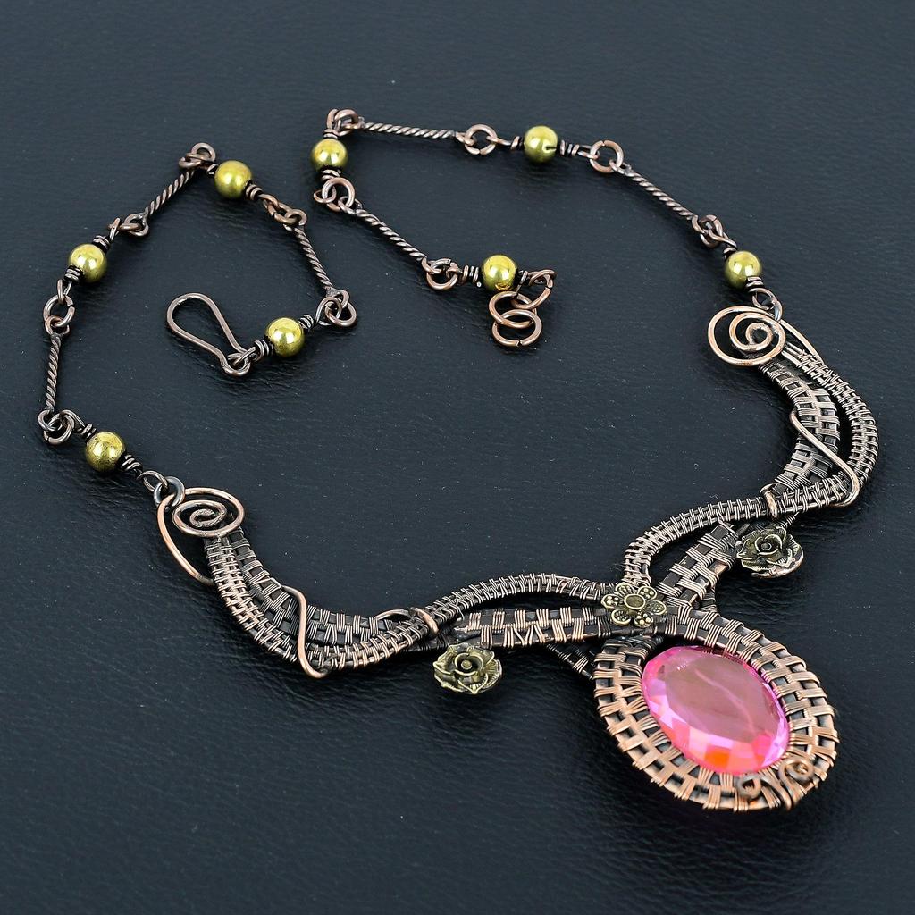 Pink Kunzite Necklace Handmade Jewelry, 999 Copper Wire Wrapped Necklace Designer Gemstone Jewelry Adjustable Chain Necklace Gift For Mom