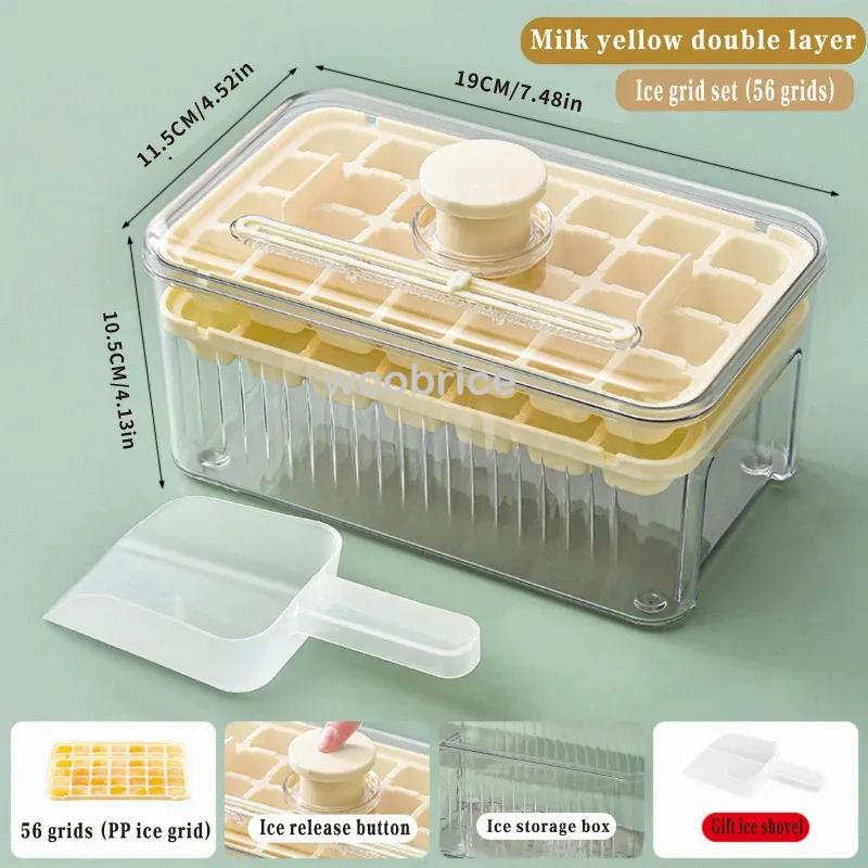 56-сеточный лоток для льда с крышкой и прессом для контейнера, силиконовая форма для кубиков льда, коробка для приготовления льда для бара, гаджет для кухни, аксессуары