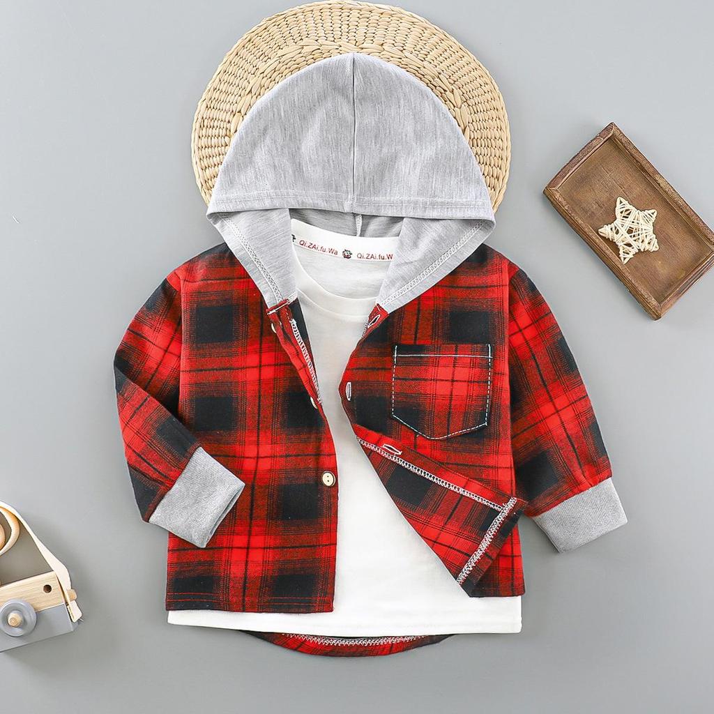 2025 Kids' Plaid Hooded Long-Sleeve Cardigan - Spring/Autumn Fashion