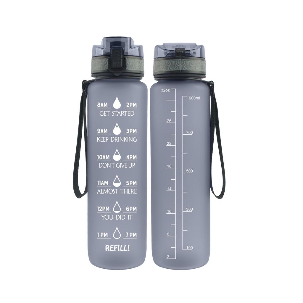 Tritan Frosted 1000ml Plastic Water Bottle with Time & Capacity Scale, Portable Handle