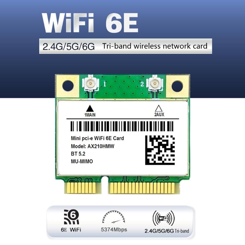 AX210 AX210HMW 5374Mbps WIFI 6E 2.4/5/6G -band Therne Wireless K Card Wifi6e PCIE Bluetooth-compatible5.2