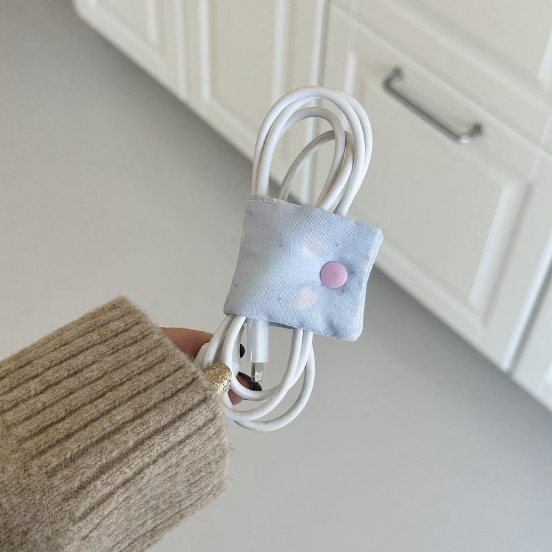 Cute Ins Little Heart Fabric Cable Organizer for Girl Portable Charger Cord Wrap Holder Travel-Friendly Wire Management Tie