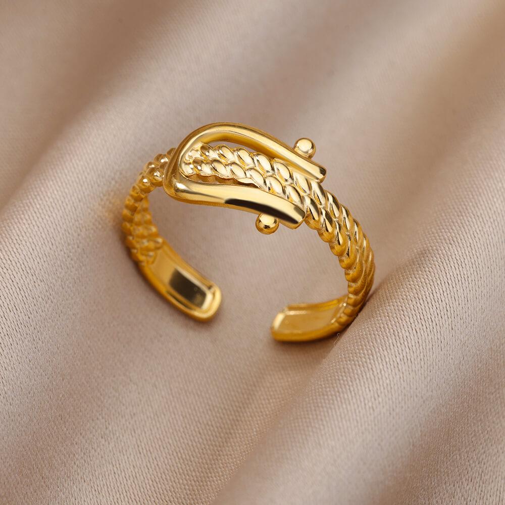 Opening Rings for Women Stainless Steel Gold Color Geometric Ring Fashion Simple Party Christmas Jewelry Gift
