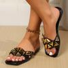 Летние модные новые повседневные однотонные с квадратным носком сексуальные элегантные женские сандалии на плоской подошве с металлической подошвой пляжные удобные шлепанцы
