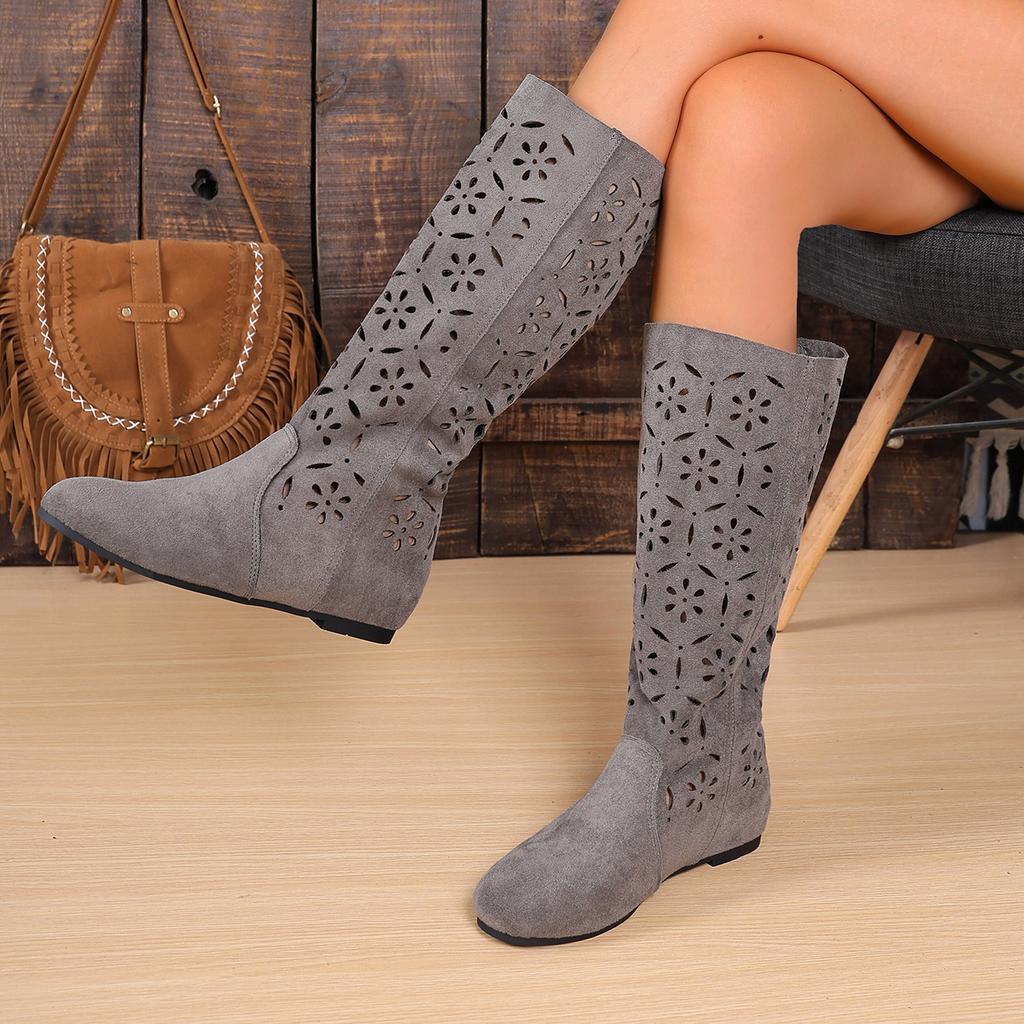 Fashion 2025 New Retro Hollow Breathable High-top Knight Boots Summer Heightened Matte Leather Long Sandals