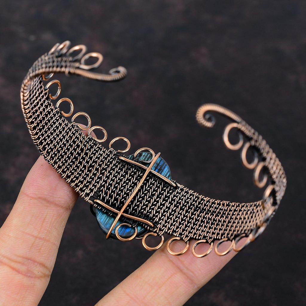 Лабрадорит Медная проволока Браслет-манжета Регулируемый браслет Драгоценный камень Браслет-манжета Медная проволока Ювелирные изделия ручной работы Подарки на годовщину