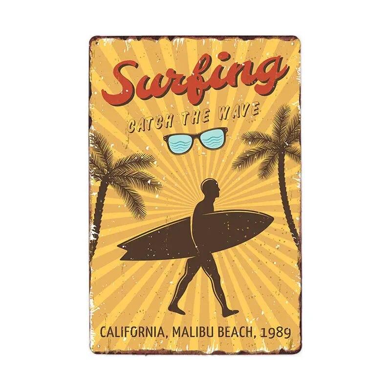 Винтажный постер для серфинга, летний жестяной знак для тики-бара, старый ржавый пляжный бар, ретро ржавая доска, металлические знаки 20x30 см