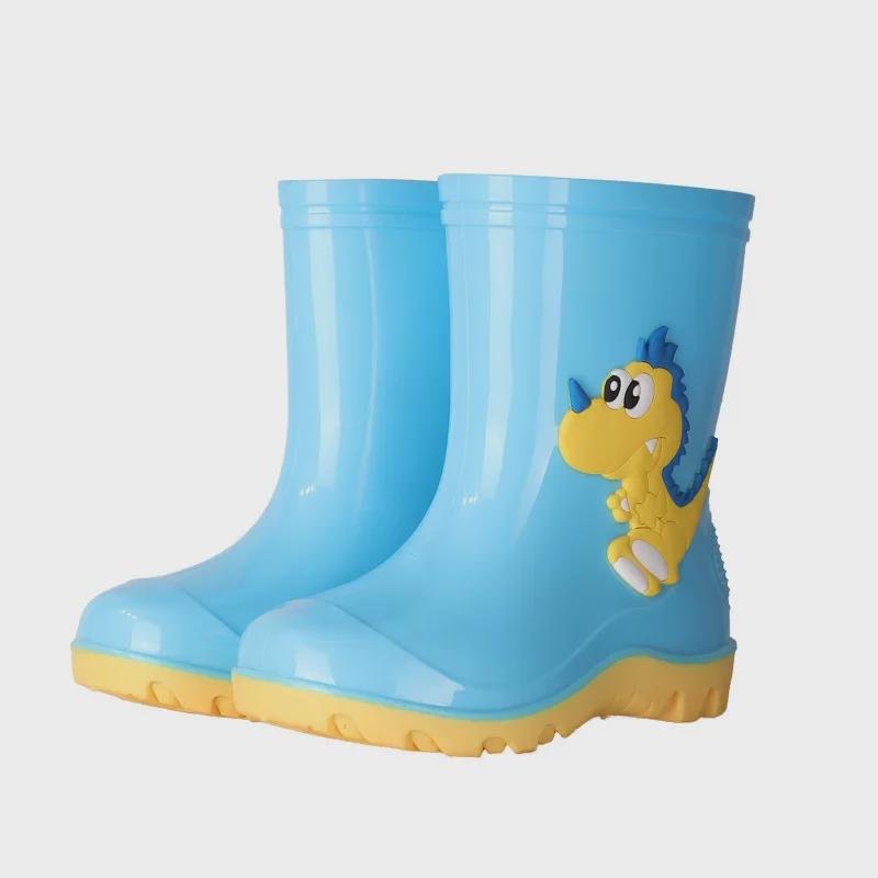 Детские резиновые сапоги с динозаврами: Милые полусапожки для воды с бархатной подкладкой для мальчиков и девочек.