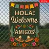 Hola Amigos Металлическое Настенное Искусство Красочный Мексиканский Приветственный Знак для Вечеринки с Яркими Кактусами и Дизайном Сомбреро Ретро Декор для Дома/Кафе