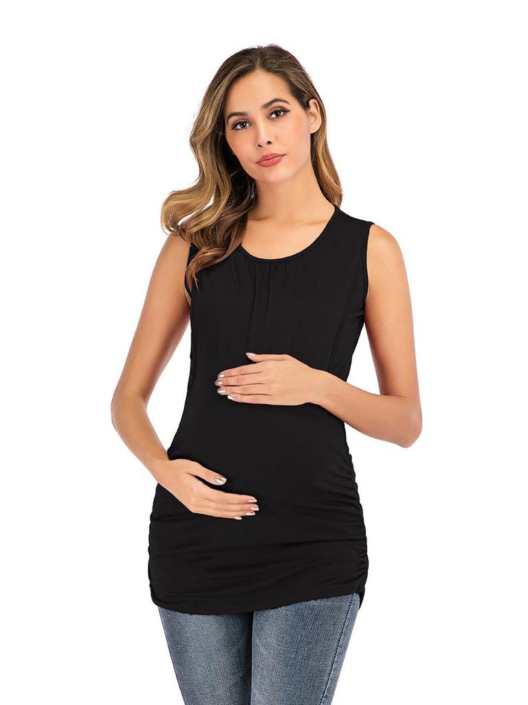 New Round Neck Solid Color Maternity Nursing Tank Top