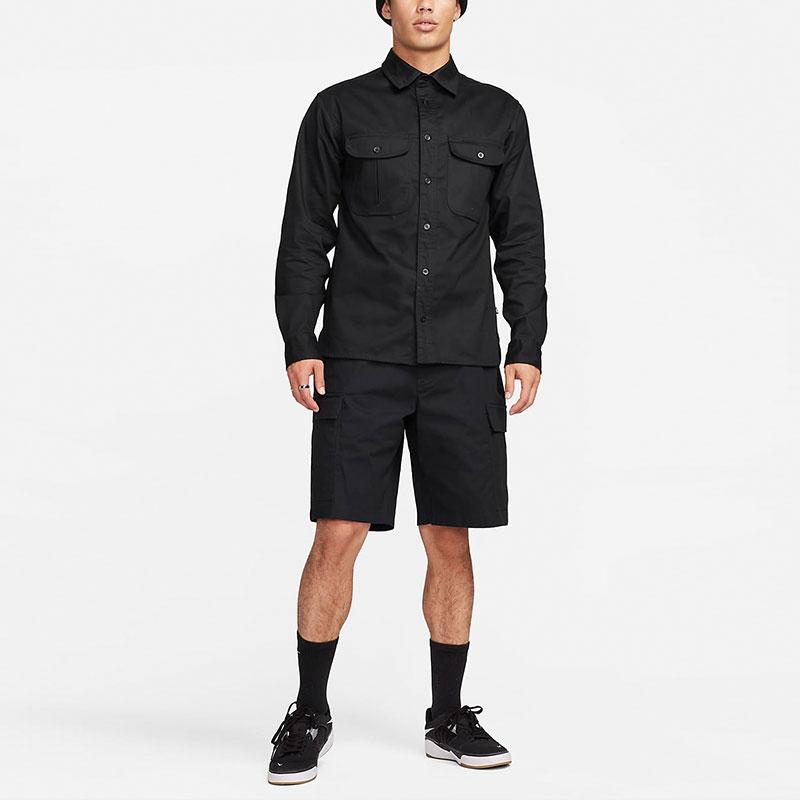 Nike SB Tanglin Solid Woven Skate Button Up Soft Comfortable Long Sleeve Shirt Unisex Shirts Black FQ0398-010