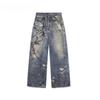 ZYLLO New 3D Chain Printed Baggy Jeans for Men and Women Casual Baggy Straight Denim Pants High Street Wide-leg Y2K Jean