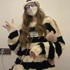 Vintage Striped Knitted Sweater Women Harajuku Retro Letter Embroidery Jumper Fashion Loose Casual Hollow Out Y2K Tops
