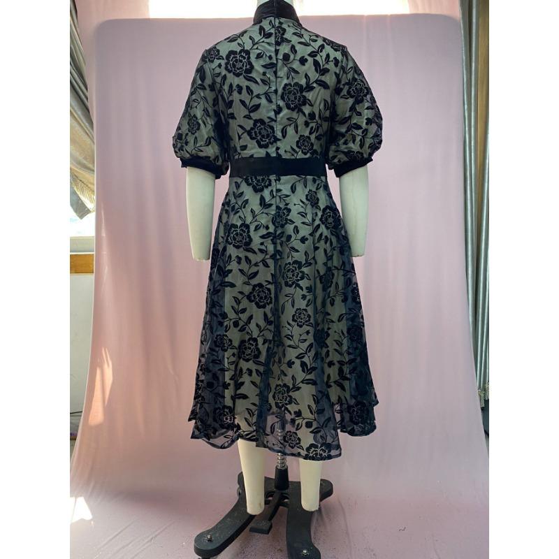 Женские летние тонкие платья с темпераментным воротником и сетчатой талией, кружевные сращивания