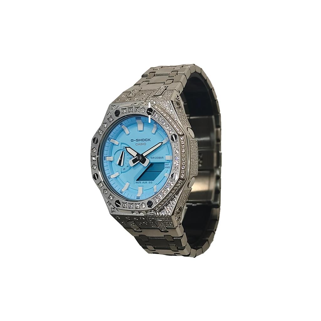 Casio Мужские часы Casio G-Shock GA-2100-2A2 Серия с аналоговым и цифровым дисплеем Синие(Watch3--)