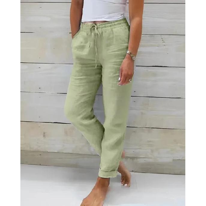Cotton Linen Summer Pants for Women High Waist Elastic Casual Trousers Streetwear Solid Female Clothes 2026 Loose Pencil Pants