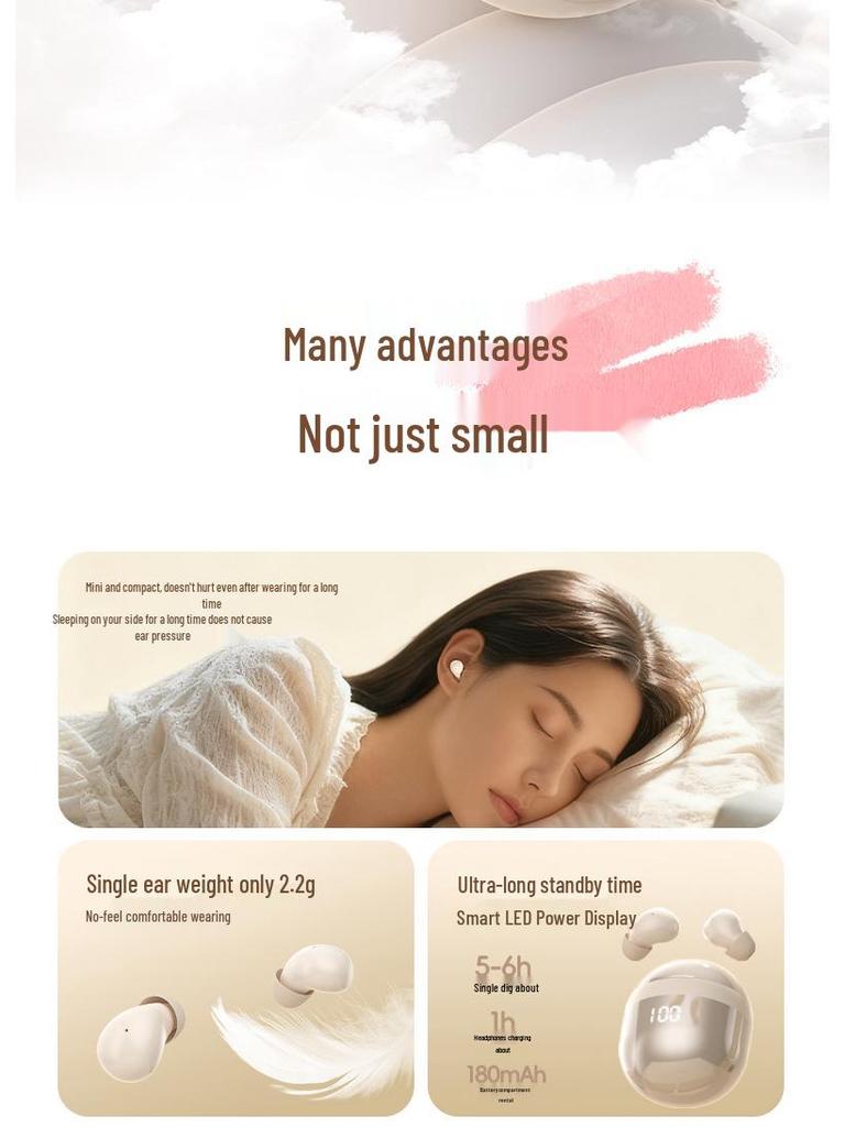 Мини-стакан Беспроводные Bluetooth-наушники: Подходит для сна, Высококачественный звук, Длительное время работы от батареи, Конструкция со снижением шума
