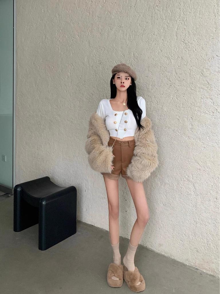 Spicy Girl High Waist Patchwork Slimming PU Leather Shorts - Autumn/Winter Style