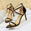 Fashion Women Thin High Heels Summer Champagne Gold Open Toe Buckle Strap Sandals Roman Pumps Gladiators Hollow Cross Strap Sandals