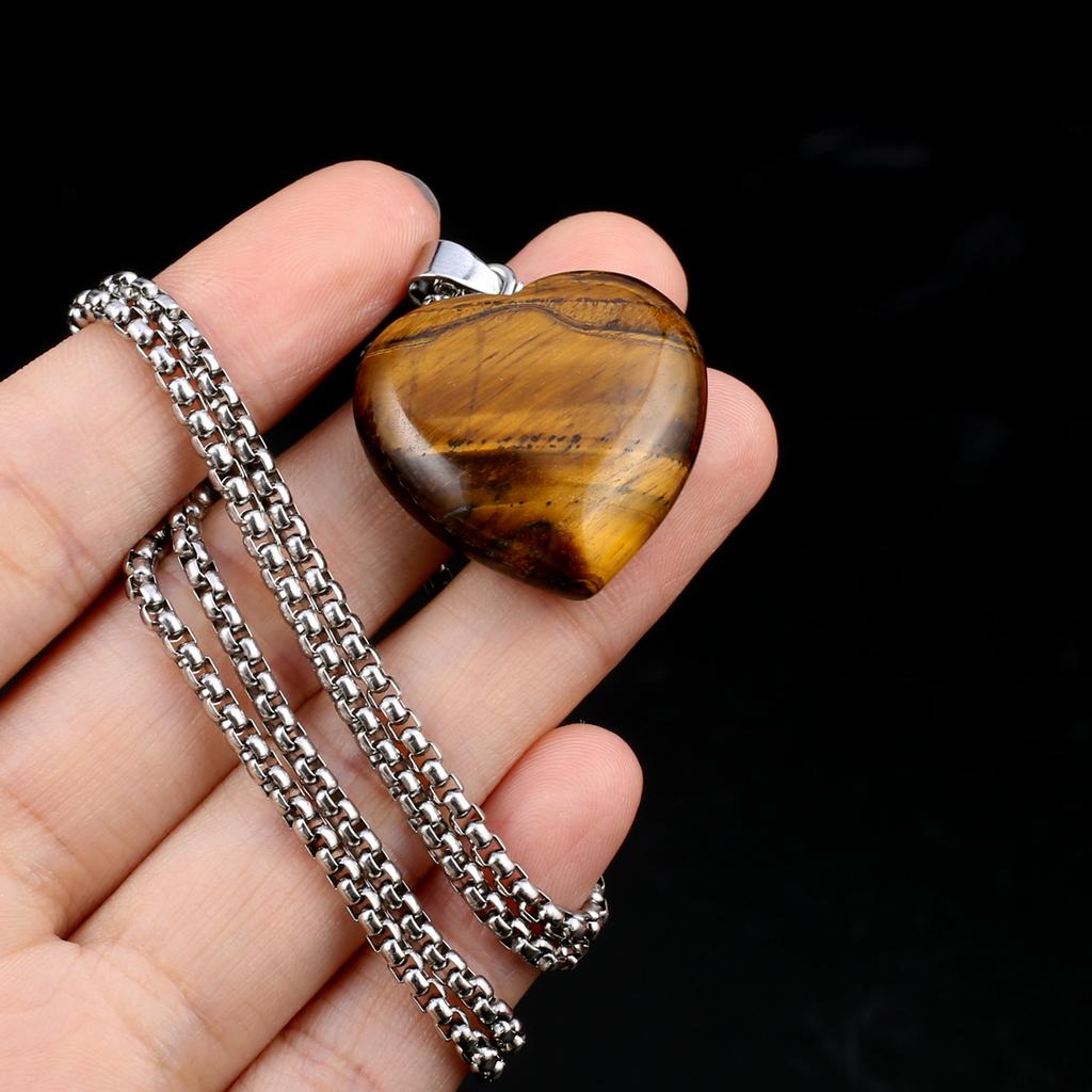 1 шт. в партии, ожерелье из натурального камня, кулон в форме сердца, кристалл, аметист, агат, опал, цепочка из нержавеющей стали, ожерелья для женщин, ювелирные изделия 30x30x10 мм