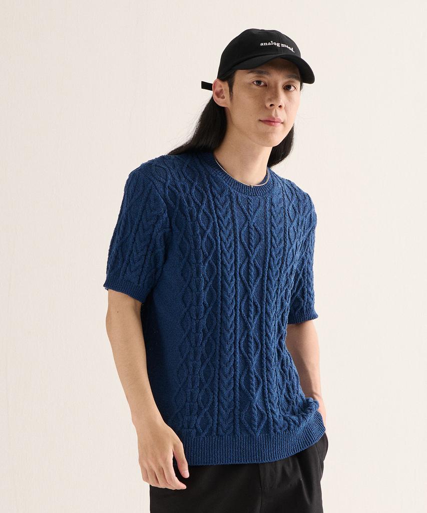 ANALOG MOOD Boucle Round Semi Short Sleeve Knit (Blue)