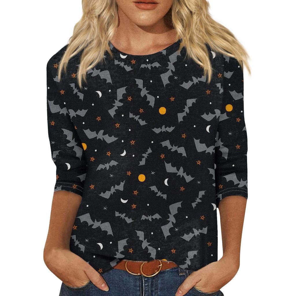 Женская модная повседневная свободная футболка с круглым вырезом и рукавами 3/4 с принтом, женский топ