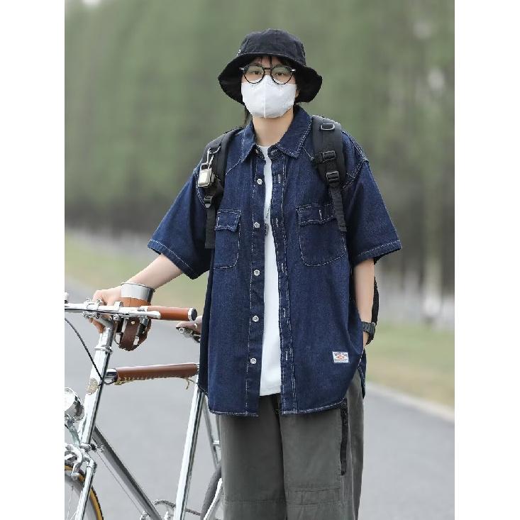 Японский ретро модный бренд летняя свободная джинсовая рубашка с короткими рукавами художественная молодежная рабочая рубашка мужская и женская многослойная куртка