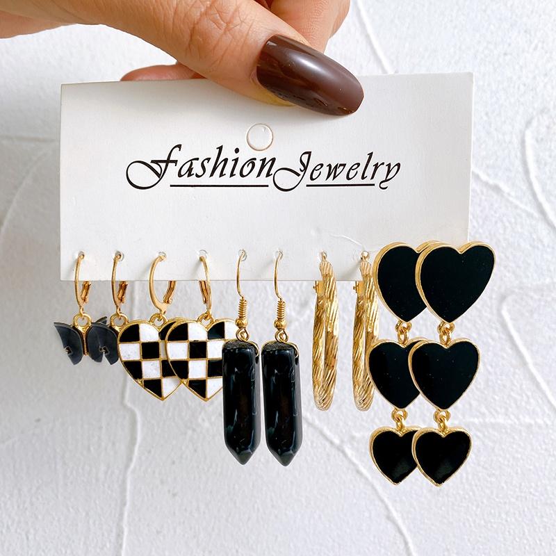 IF ME Fashion Resin   Earrings Set Checkerboard Heart Crystal Butterfly  Earring Women Jewelry Accessories