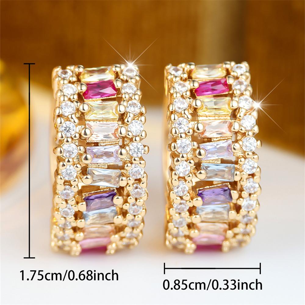 Multicolor Crystal Zircon Small Square Stone Hoop Earrings For Women Charm Gold Color Ear Buckle Wedding Jewelry Versatile Gifts