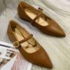 Women Pumps Genuine Leather Shoes for Women Prong Toe Chunky Heel Shoes Shallow Low Heel Mary Janes Handmade Shoes