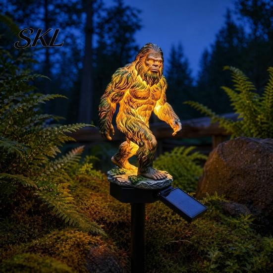 Three-dimensional Solar Sculpture Garden Light, Dragon Savage Statue, Wild Man Sculpture, No Wiring Lights Resin Outdoor Night Light Decor for