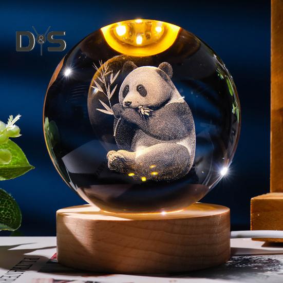 Ночной светильник в виде стеклянного шара с деревянной основой, 7 цветов, удобная в использовании 3D-светильник в виде солнечой системы, хрустальный шар, ночник, настольный декор