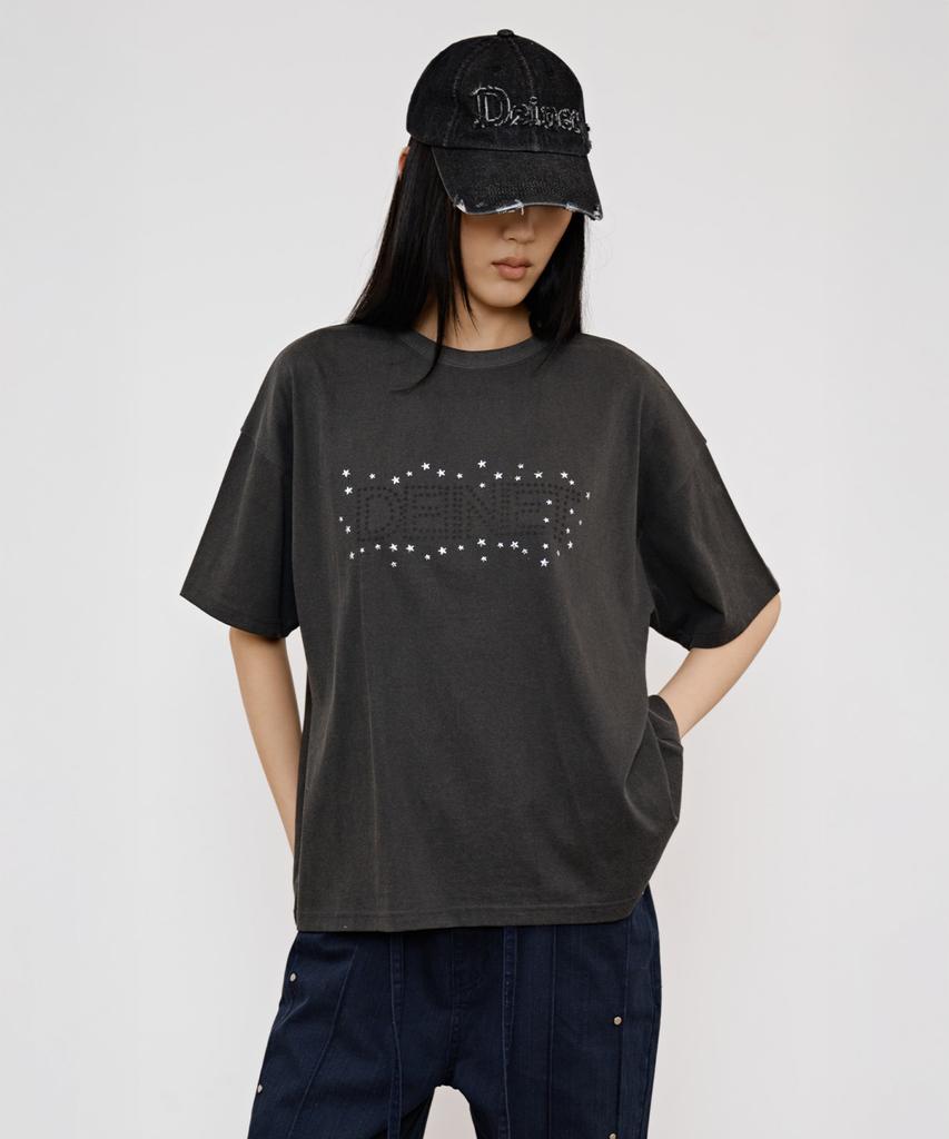 DEINET Star Trim Dyeing T-Shirts In Charcoal