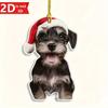 2D Schnauzer In Christmas Hat. Car Decor, Tree Ornament, Keychain & Couple Gift.
